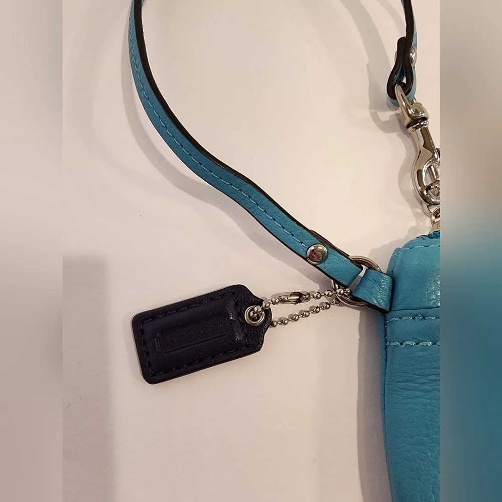 Coach Turquoise Leather Turn Lock Medium Wristlet